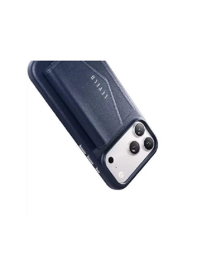 LEVELO Case For iPhone 17 Pro Full-Wrap Leather Detachable Wallet - Navy - Image 2